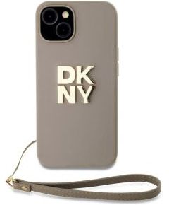 DKNY Apple  DKNY PU Leather Stack Logo Wrist Strap Case for iPhone 13 Beige