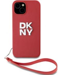 DKNY -  DKNY PU Leather Stack Logo Wrist Strap Case for iPhone 15 Red