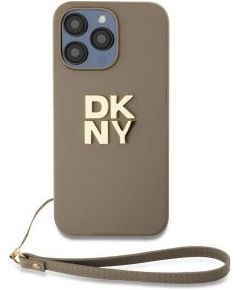 DKNY Apple  DKNY PU Leather Stack Logo Wrist Strap Case for iPhone 15 Pro Beige