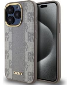 DKNY -  DKNY PU Leather Checkered Pattern Magsafe Case for iPhone 15 Pro Beige