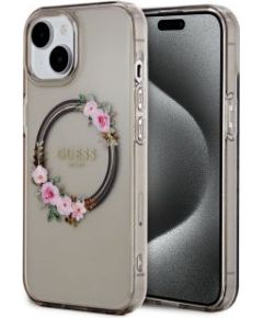 Guess -  Guess PC/TPU Flowers Ring Glossy Logo MagSafe Case for iPhone 15 Black