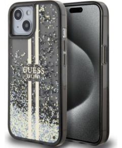 Guess -  Guess PC/TPU Liquid Glitter Gold Stripe Case for iPhone 15 Black