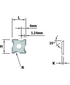 Ēveles asmeņi CMT 790.020.00; 19,5x9x,1,5 mm; R2; HWM; 1 vnt. gab.