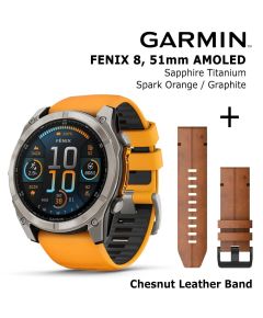 GARMIN Fenix 8 51 mm, AMOLED, Sapphire Titanium + Chesnut Leather Band sporta pulkstenis