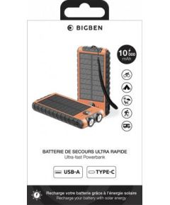 10000mAh Solar USB 2A+C Powerbank Orange/Black Bigben