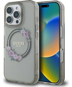 Guess IML Flowers Wreath MagSafe Case Aizsargapvalks Priekš Apple iPhone 16 Pro Max