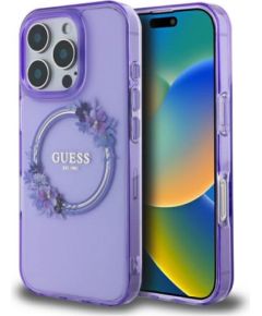 Guess IML Flowers Wreath MagSafe Case Aizsargapvalks Priekš Apple iPhone 16 Pro Max