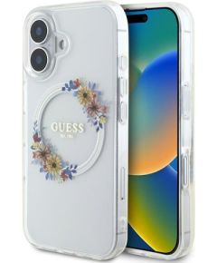 Guess IML Flowers Wreath MagSafe Case Aizsargapvalks Priekš Apple iPhone 16 Plus