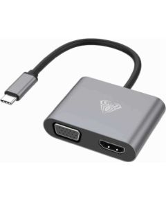 Aula UC-901 2в1 Видео адаптер - переходник с USB-C на Hdmi 4K 30Hz / VGA монитор