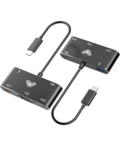 Aula OT-9573S 5в1 Hub адаптер USB-C на Hdmi 4K 30Hz / VGA монитор / USB 3.0 / Audio 3.5mm / PD заряд