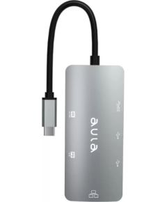 Aula UC-910 6в1 Hub USB-C на Hdmi 4K 30Hz / 2x USB 2.0 / USB 3.0 / PD заряд / RJ45 Internet