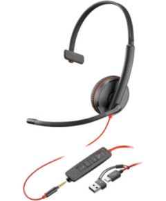 Sennheiser HP Poly Blackwire 5210 Monaural USB-C Headset +3.5mm Plug +USB-C/A Adapter (207577-201) / 8X230AA