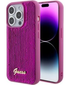 Guess -  Guess Sequin Script Logo Case for iPhone 15 Magenta