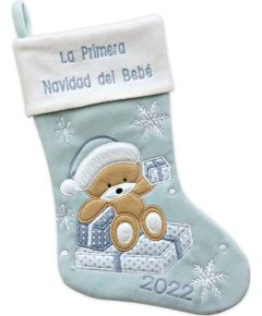 Ecost Heart's Sign Babys First Christmas Stockings Blue - Spanish