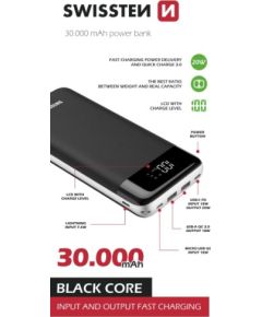 Swissten Black Core Premium Recovery Power Banka Uzlādes baterija / USB / USB-C / 30000 mAh