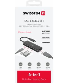 Swissten 4in1 USB-C Hub Daudzportu klēpjdatora dokstacija USB-C 100W / HDMI 4K / 2x USB-A