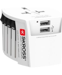 Skross   MUV USB (2xA) Compact 2-pole world travel adapter with 2 integrated USB ports White