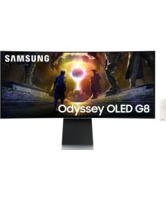 Samsung Odyssey OLED G8 S34DG850SU - G85SD Series - OLED-Monitor - Smart - Gaming - gebogen - 86.4 cm (34") - 3440 x 1440 UWQHD @ 175 Hz - 250 cd/m2 - 1000000:1 - HDR10+ Gaming, HDR10+, HDR10 - 0.03 ms - 2xHDMI, DisplayPort - Lautsprecher - Silber