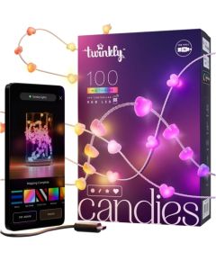 Twinkly Candies – 100 Lampki w kształcie serc RGB LEDs, przezroczysty przewód, USB-C