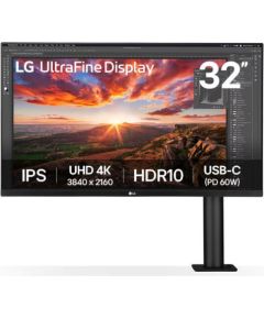 LCD Monitor LG 31.5" Panel IPS 3840x2160 16:9 60Hz 5 ms Speakers Swivel Pivot Height adjustable Tilt Colour Black 32UN880K-B