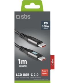 Cable SBS USB-C/USB-C 1m black, 100W, LED