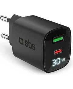 Charger SBS GaN 30W, USB-C, LCD, Black