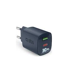 Charger SBS GaN 30W, USB-C, LCD, Blue