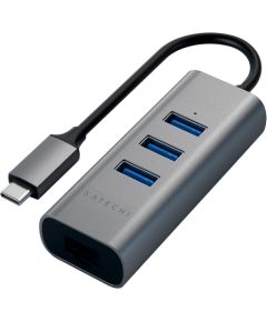 SATECHI Type-C 2-in-1 USB 3.0 Aluminum 3 Port Hub and Ethernet Port Space Gray