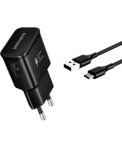 Samsung EP-TA20EBE Ātrs Adaptīvais 15W USB Lādētājs 2A + EP-DW700CBE USB-C 1m Kabelis Melns (OEM)