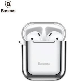 Baseus Apple  Metallic Shining Ultra-thin Silicone Protector Case with Hook for Airpods 1 / 2 Silver