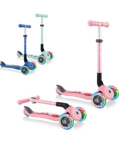 GLOBBER Junior Foldable Fantasy Lights, Scooter (Pink, Pastel Pink Flowers)