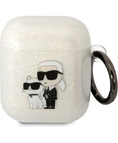 Karl Lagerfeld 3D Logo NFT Karl and Choupette TPU Glitter Case for Airpods 1|2 White