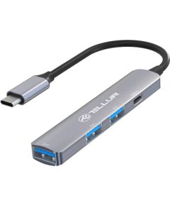 Tellur 4in1 USB-C 3.1 Hub Aluminum, Grey