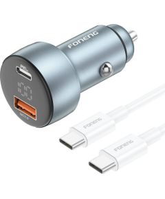 Foneng C18 1xUSB-A, 1xUSB-C 2.4A 48W car charger (grey) + USB-C to USB-C cable