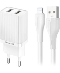 Сетевая зарядка Awei C15L-EU 2xUSB-A 10W + USB to Lightning cable белая