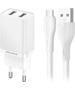 Сетевая зарядка Awei C15T-EU 2xUSB-A 10W + USB to USB-C cable белая