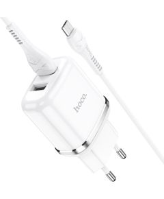 Сетевая зарядка HOCO N4 c 2 USB + MicroUSB (2.4A) белая