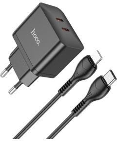 Сетевая зарядка Hoco N29 PD35W c 2 Type-C + Lightning черная