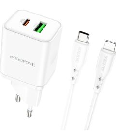 Сетевая зарядка Borofone BN7 Type-C 20W/USB-A 18W PD20W+QC3.0 + Lightning белая