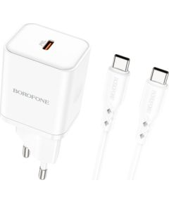 Сетевая зарядка Borofone BN6 Type-C PD+QC3.0 20W + Type-C белая