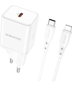 Сетевая зарядка Borofone BN6 Type-C PD+QC3.0 20W + Lightning белая