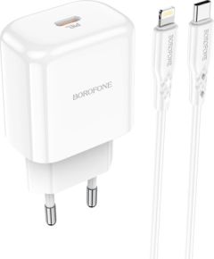 Сетевая зарядка Borofone BN3 Type-C QC 3.0, PD 2.0 20W + Lightning белая