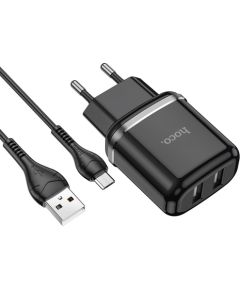 Сетевая зарядка HOCO N4 + microUSB кабель (2.4A) черная