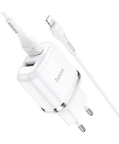 Сетевая зарядка HOCO N4 c 2 USB + Lightning  (2.4A) белая