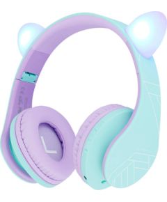 PowerLocus P2 Cats Ears Wireless Headphones for Kids (blue and purple)