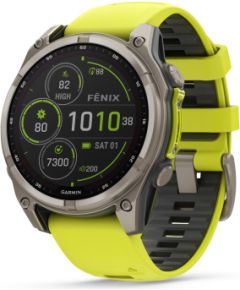 Garmin fēnix® 8 – 47 mm, Solar, Sapphire, Titanium with Amp yellow/graphite silicone band