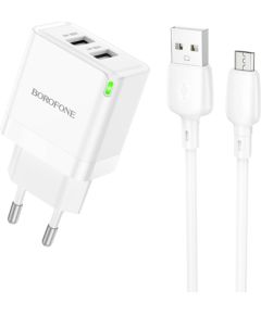 OEM Borofone Wall charger BN15 Strong - 2xUSB - 2,1A with USB to Micro USB cable white