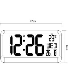 Maclean Large Digital Clock Wall Mount Free Standing with Temperature Sensor 37x17cm LCD Display Power Adapter & Battery Operated