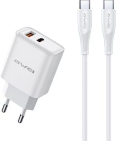 Charger Awei PD81C-EU 22.5W USB-A/USB-C + USB-C to USB-C cable 1.0m white