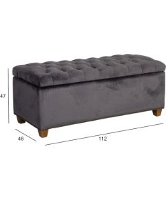 Скамья HOLMES VELVET с ящиком, 112x46xH47см, матерял покрытия: бархат, цвет: тёмно-серый